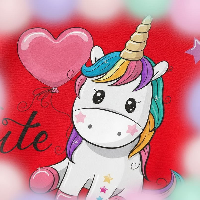 red unicorn balloon hoodie kids - detail