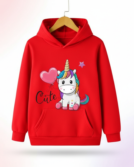 red unicorn balloon hoodie kids - white-bg