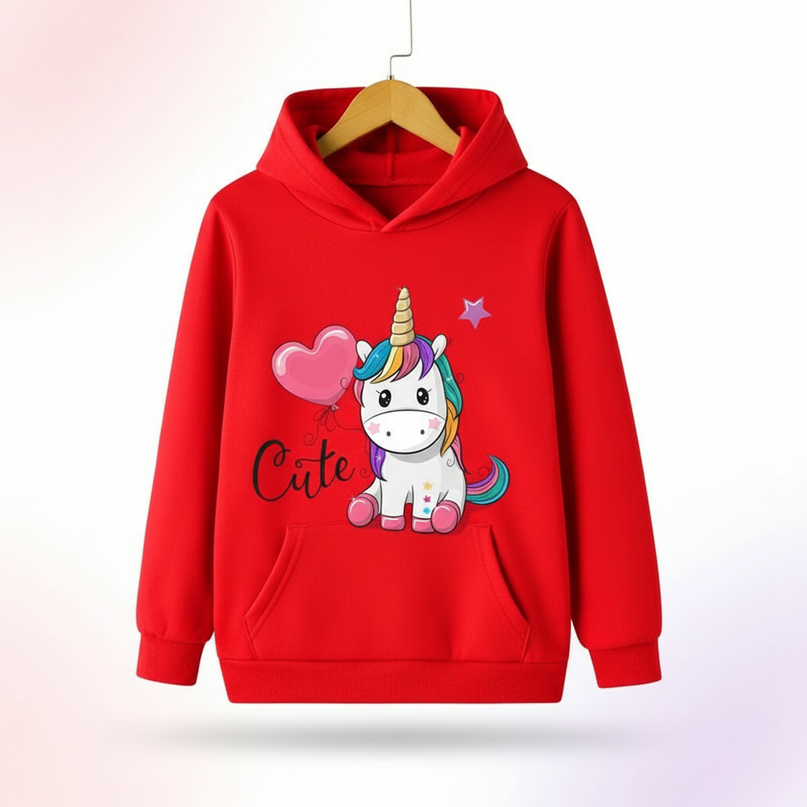 red unicorn balloon hoodie kids - white-bg