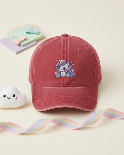 red unicorn hat - flat-lay