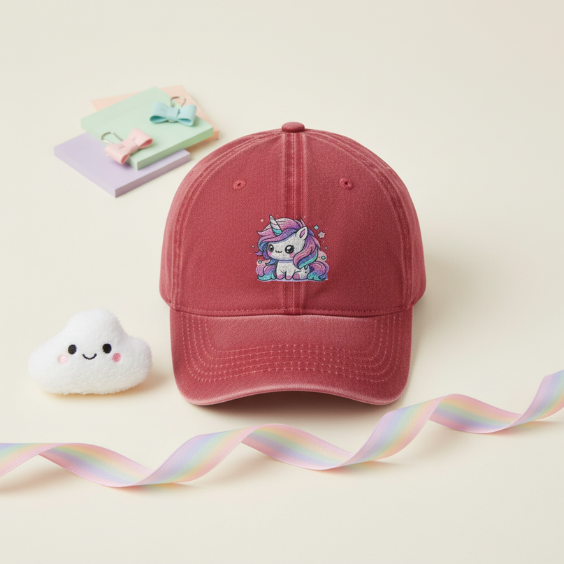 red unicorn hat - flat-lay