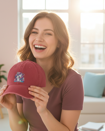 red unicorn hat - in-use