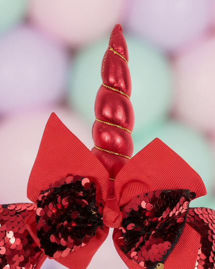 red unicorn headband for party - detail
