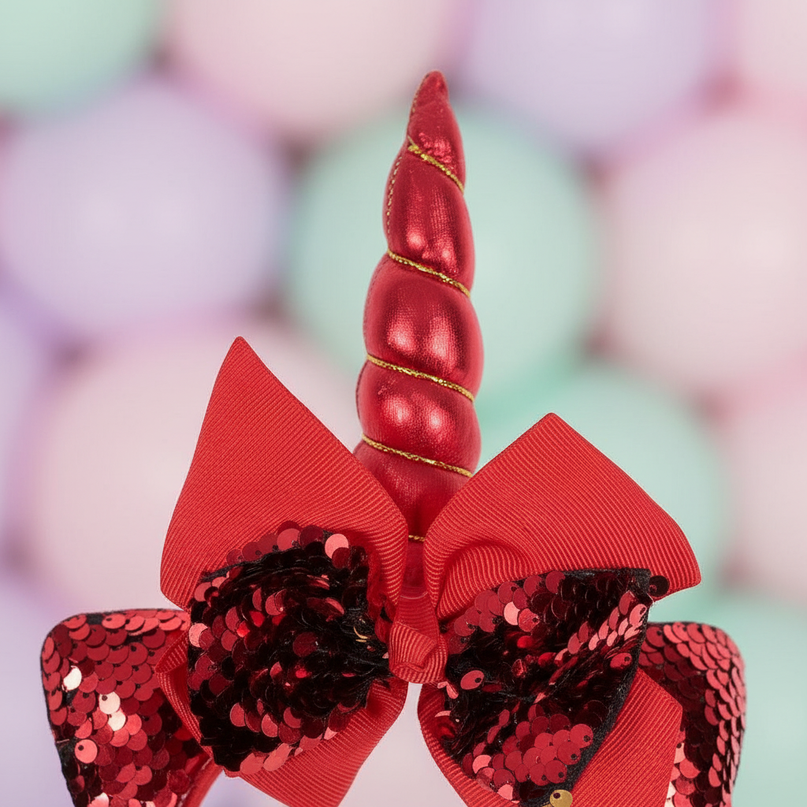 red unicorn headband for party - detail