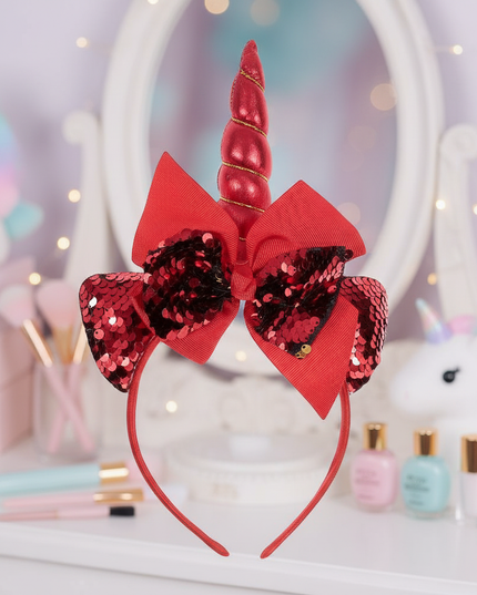 red unicorn headband for party - lifestyle