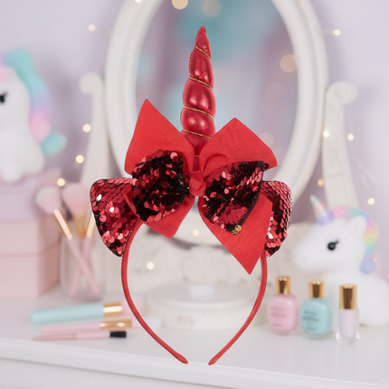 red unicorn headband for party - lifestyle