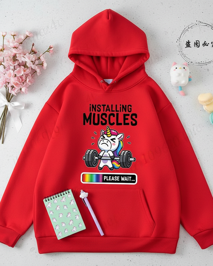 red unicorn hoodie adult - flat-lay