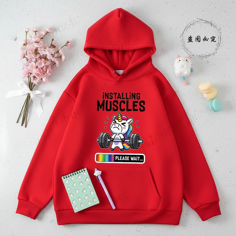 red unicorn hoodie adult - flat-lay