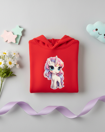 red unicorn hoodie girls - flat-lay