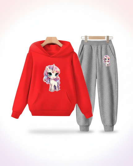 red unicorn hoodie girls - white-bg