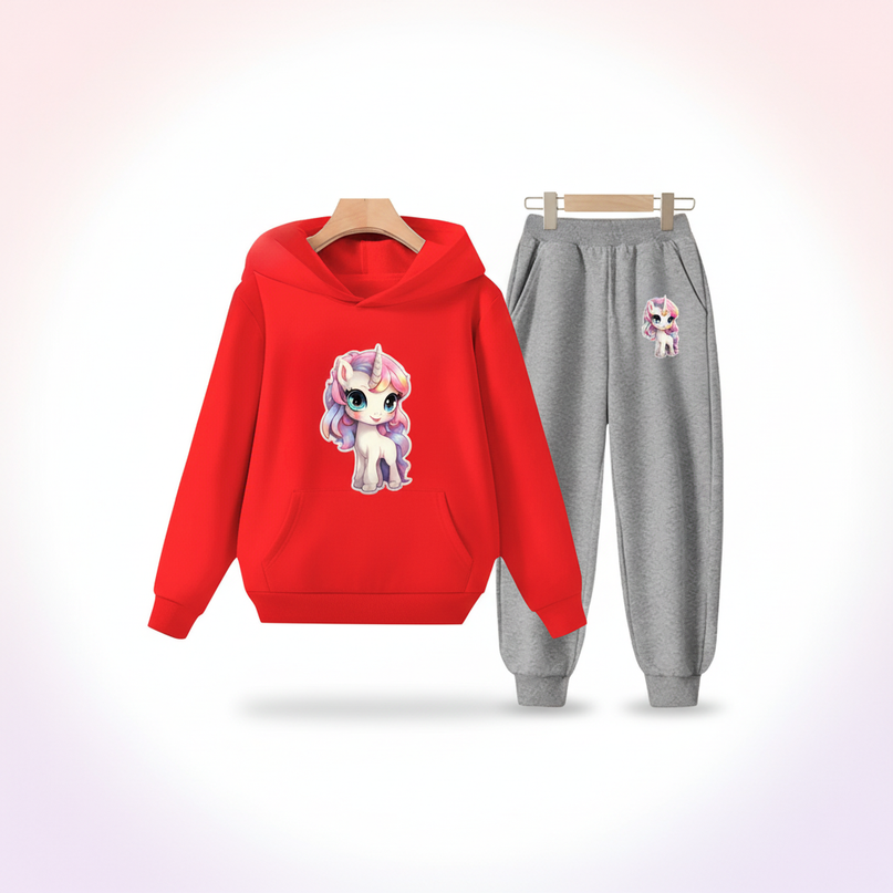 red unicorn hoodie girls - white-bg