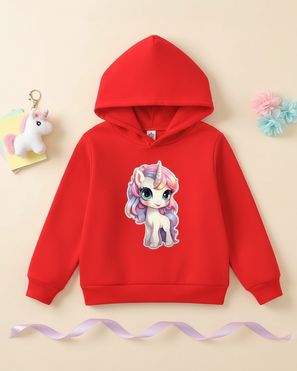 red unicorn hoodie kids - flat-lay