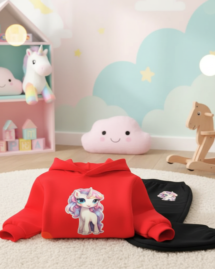 red unicorn hoodie kids - lifestyle