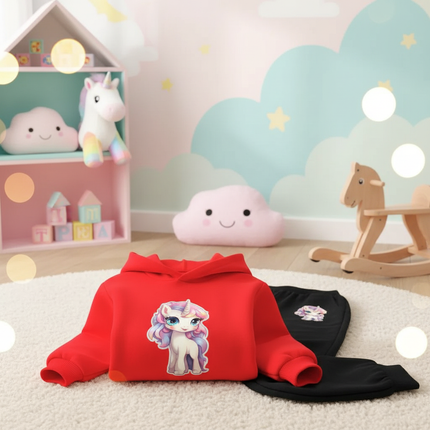 red unicorn hoodie kids - lifestyle