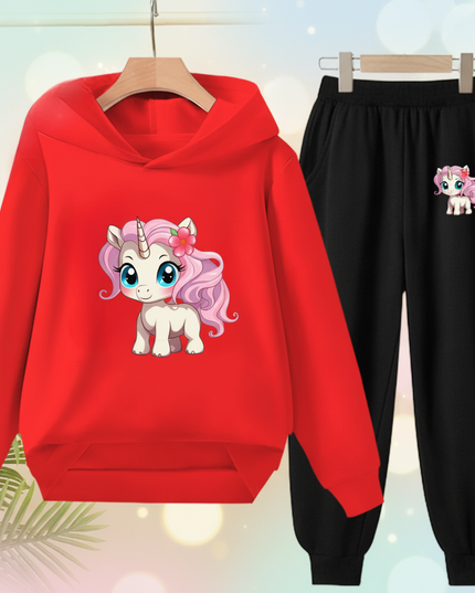 red unicorn hoodie set - lifestyle