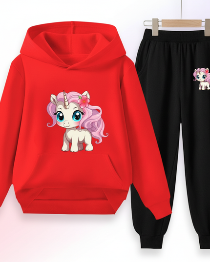 red unicorn hoodie set - white-bg