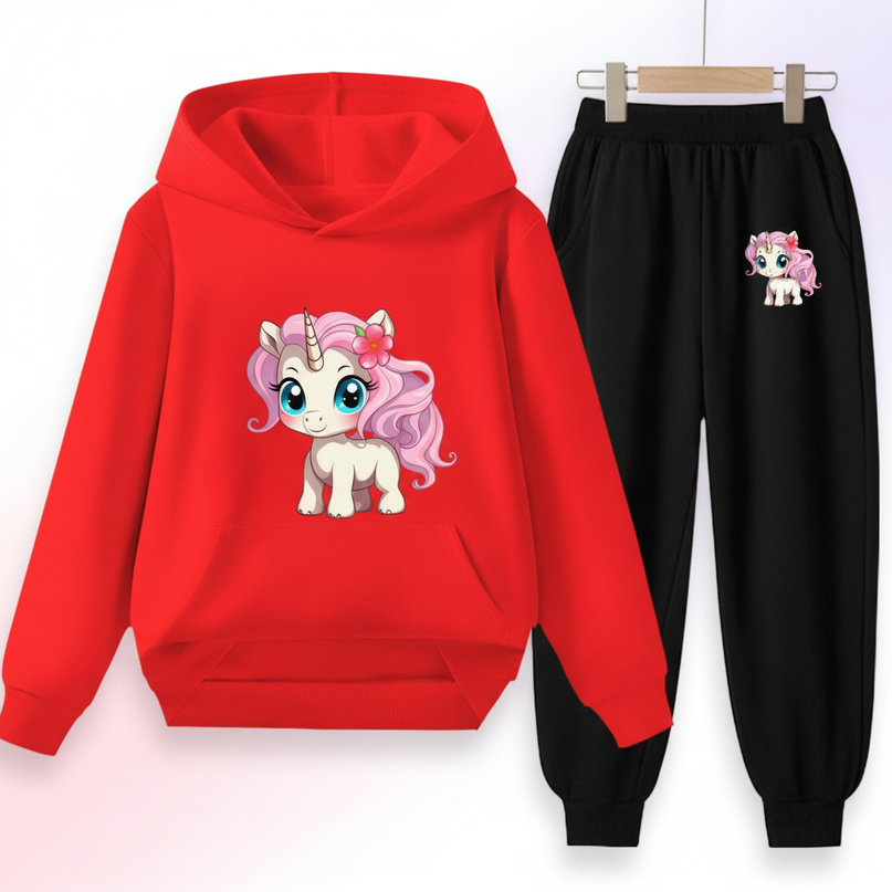red unicorn hoodie set - white-bg