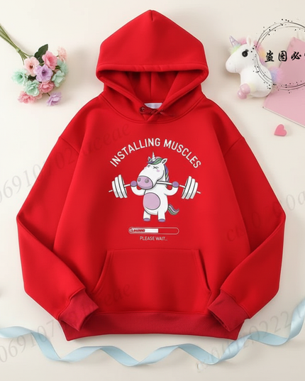 red unicorn hoodie women - flat-lay