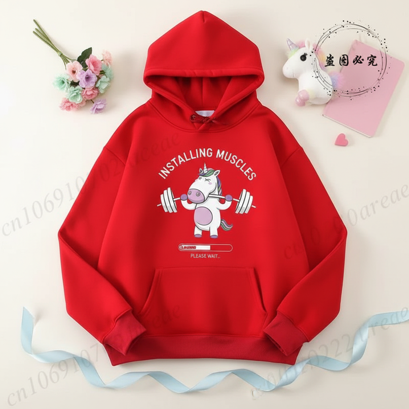 red unicorn hoodie women - flat-lay