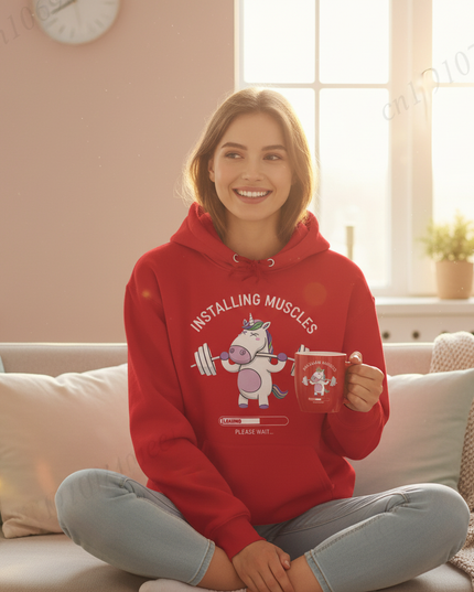 red unicorn hoodie women - in-use