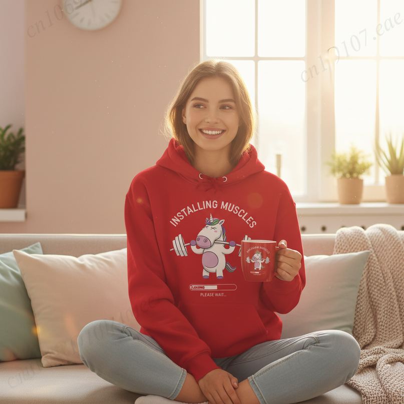 red unicorn hoodie women - in-use
