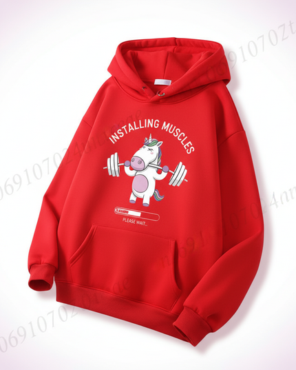 red unicorn hoodie women - white-bg
