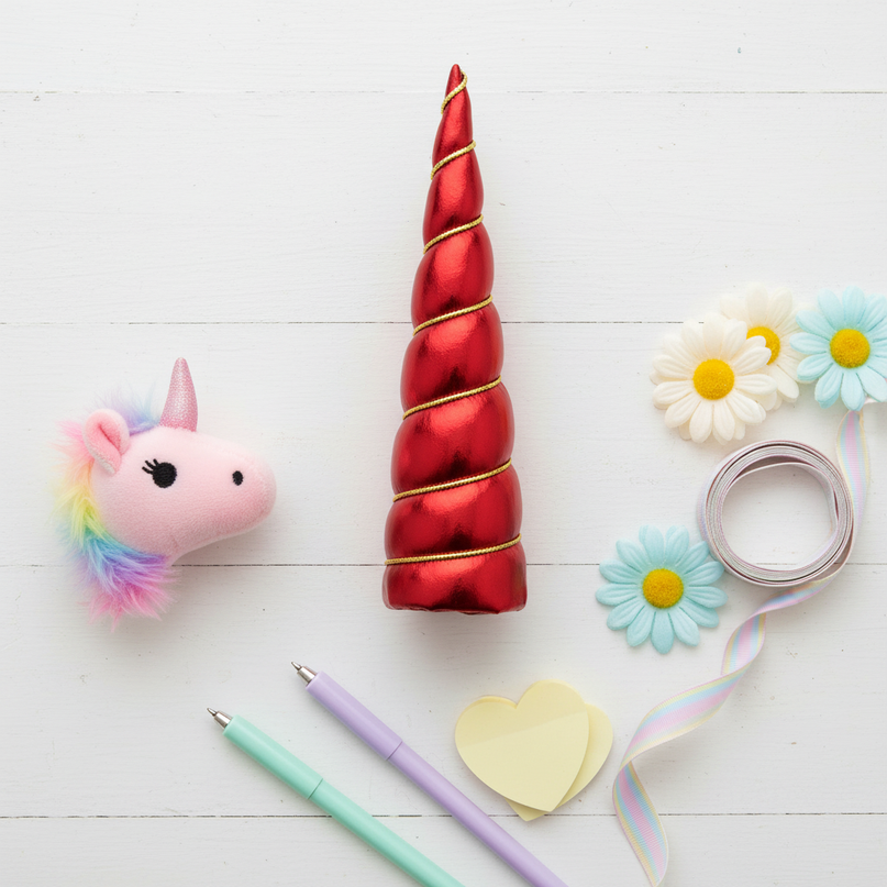 red unicorn horn pack - flat-lay