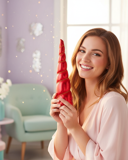 red unicorn horn party pack - in-use