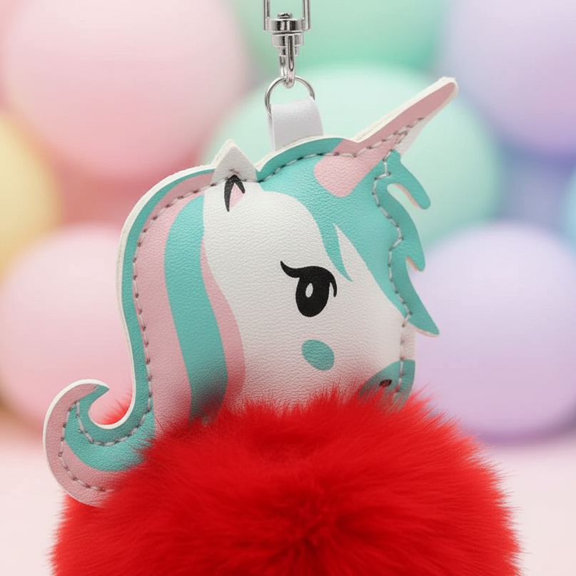 red unicorn keychain - detail