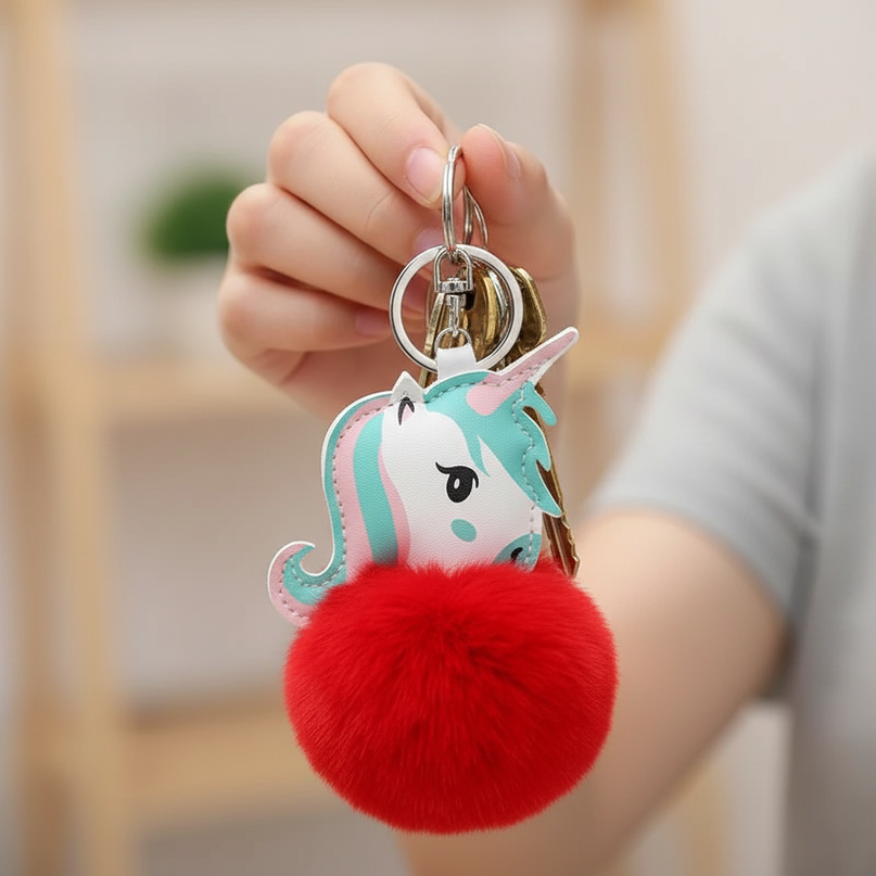 red unicorn keychain - in-use