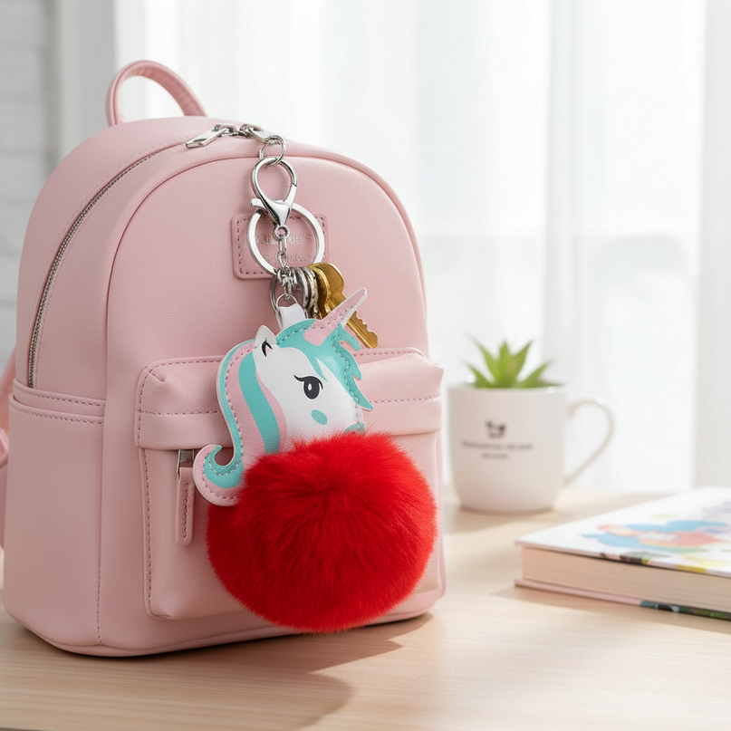 red unicorn keychain - lifestyle
