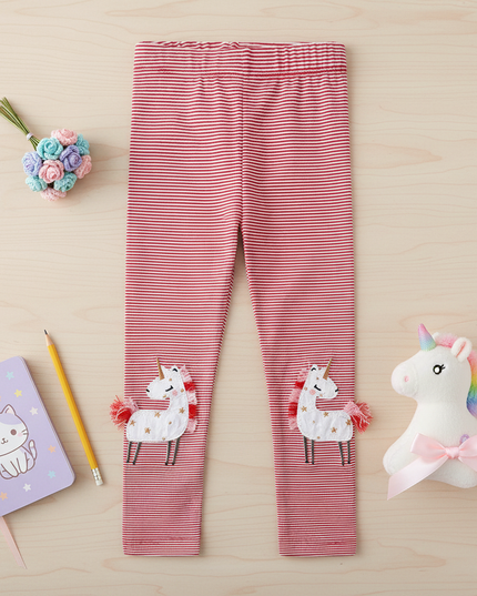 red unicorn leggings - flat-lay