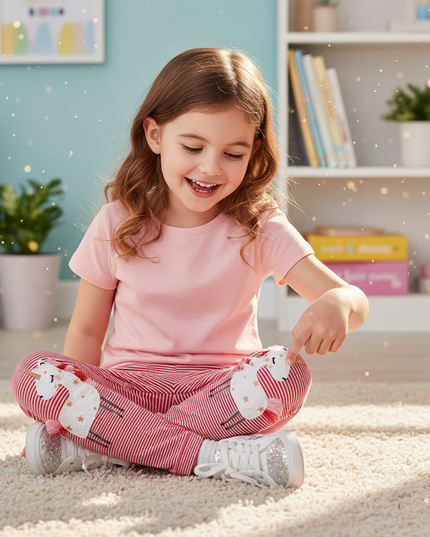red unicorn leggings - in-use
