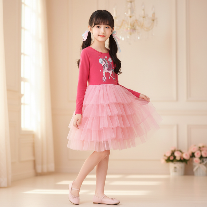red unicorn patchwork star dress - three-quarter