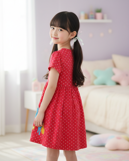 red unicorn polka dot dress - back