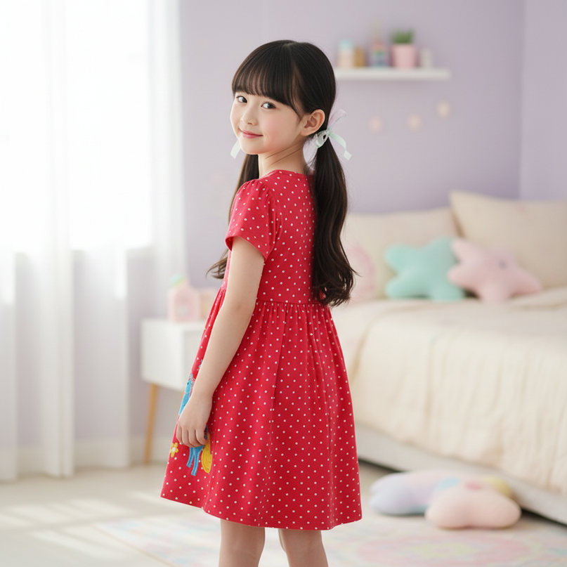 red unicorn polka dot dress - back