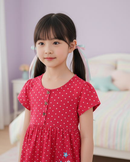 red unicorn polka dot dress - detail