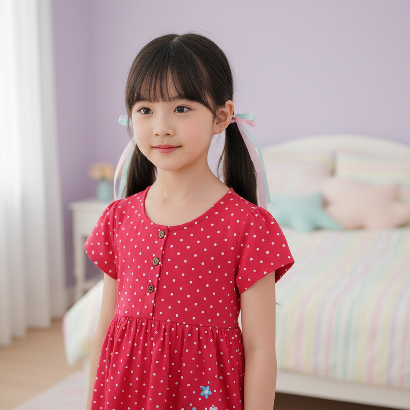 red unicorn polka dot dress - detail