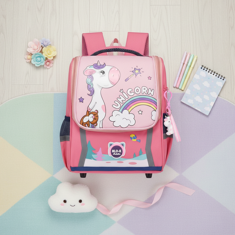 red unicorn school backpack girls - flat-lay