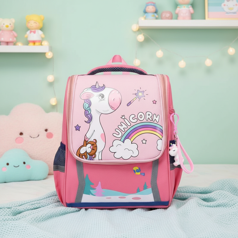 red unicorn school backpack girls - lifestyle