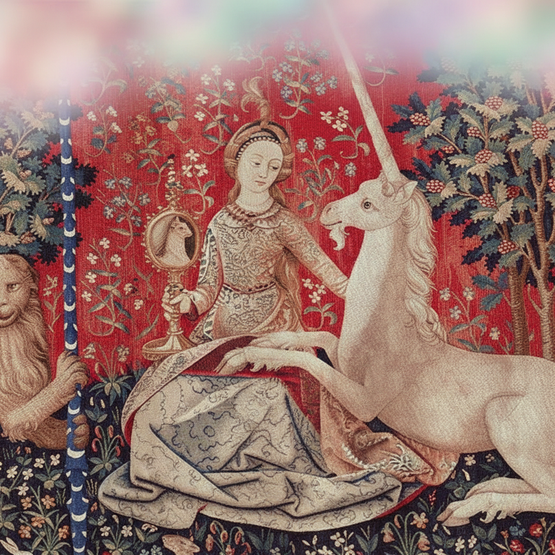 red unicorn shower curtain - detail