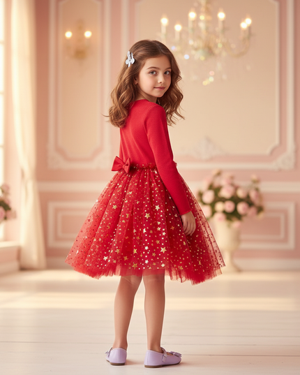 red unicorn star tutu dress - back