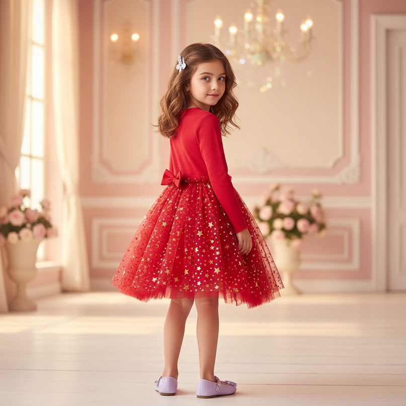 red unicorn star tutu dress - back