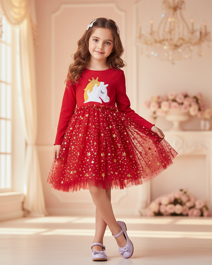 red unicorn star tutu dress - front