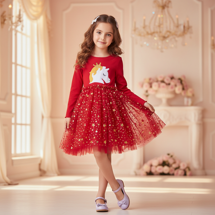 red unicorn star tutu dress - front