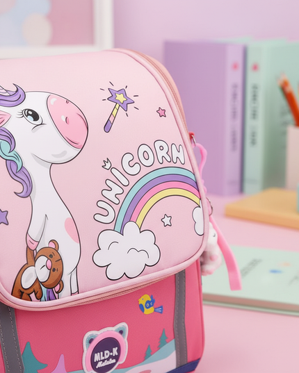 red unicorn waterproof school backpack - detail