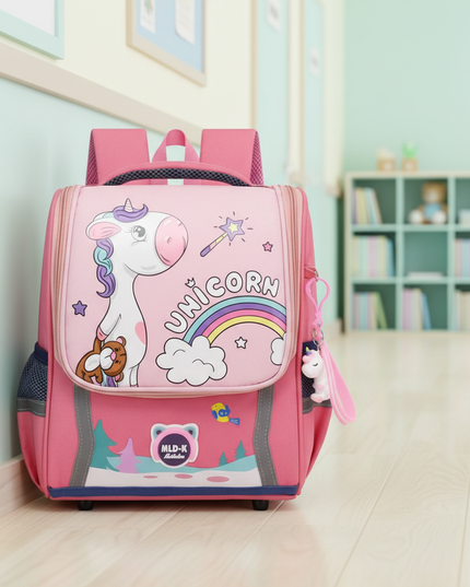 red unicorn waterproof school backpack - lifestyle