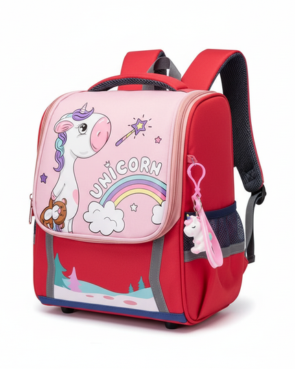 red unicorn waterproof school backpack - white-bg
