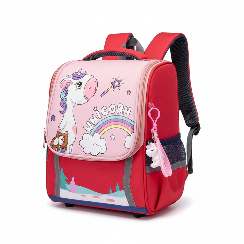 red unicorn waterproof school backpack - white-bg