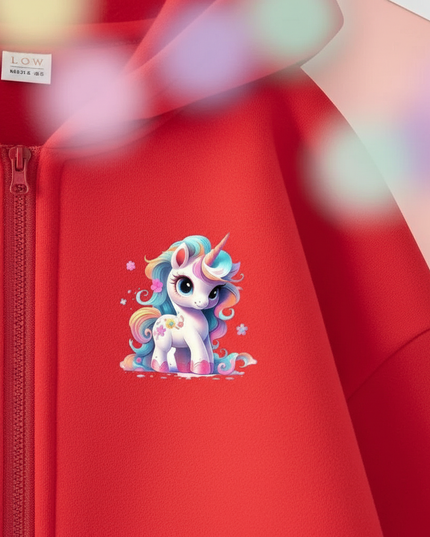 red unicorn zip hoodie - detail